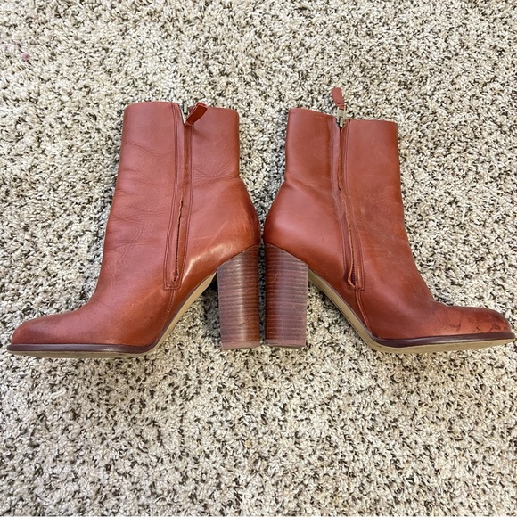 Sam Edelman Dark Cognac Chunky Heel Ankle boots Leather Booties Size 8.5 - Picture 4 of 9